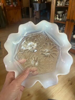 Opalescent White Glass Decorative Bowl